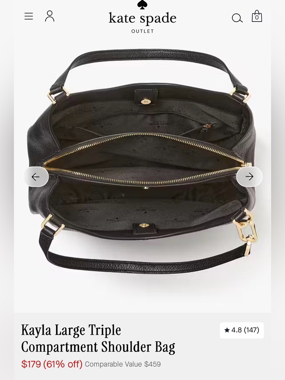 KATE SPADE (NWT) KAYLA LARGE TRIPLE COMPARTMENT SHOULDER BAG - Picture 3 of 9